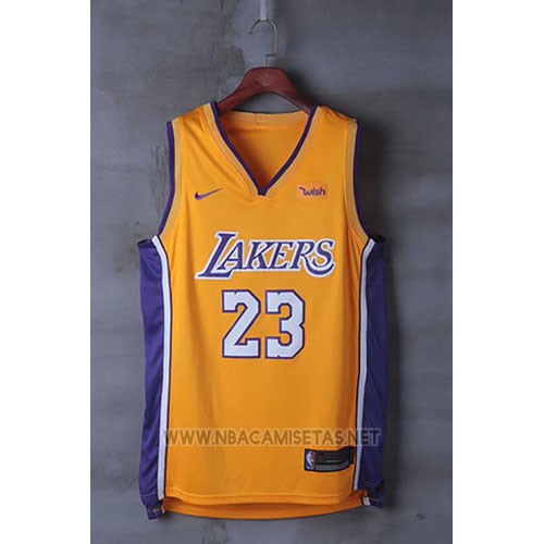 Camiseta Los Angeles Lakers Lebron James NO 23 Icon 2017-18 Amarillo